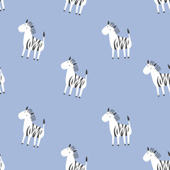 Children's vector seamless pattern with zebras. Doodle style - 348896304