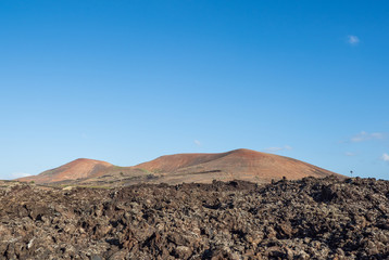 Volcanic landscape of Timanfaya National Park on island Lanzarote