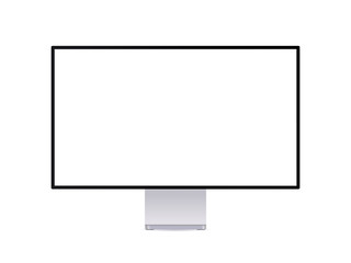 Realistic computer monitor isolated on white. Tv display modern frame wide display with empty place for showing your website or design presentation. Personal computer screen template, front view.
