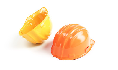 Fototapeta premium yellow construction helmet. 3d rendering on white background