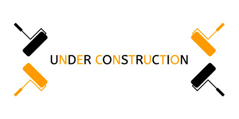 Under construction banner with paint roller icon on white background.