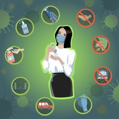 Vector illustration of woman taking care of herself during quarantine.