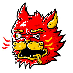 Cat face. Cartoon red cat face with colorful cat whiskers on white background isolated. Stock Vector Illustration. Cartoon style. Illustration for stickers. Illustration for T-shirts.