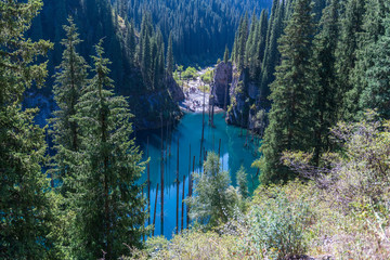 Kaindy lake - mountain lake in Kazakhstan