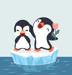 Penguins happy Couple on ice floe vector