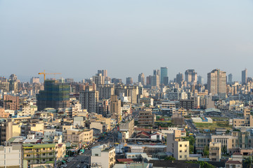 Fototapeta na wymiar Taichung city Beitun District looking towards the city center skyline in sunny day. Taichung City, Taiwan