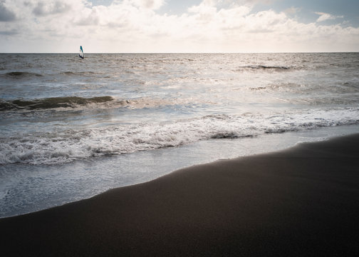 Mediterranean sea from ladispoli beach at sunset, Rome