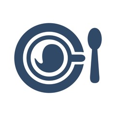 Cup of coffee or tea with spoon sign. Breakfast symbol. Flat icon design.