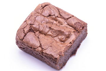 Close up Double Chocolate Fudge Brownies isolate on white background.