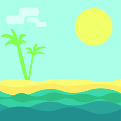 Fototapeta na wymiar sea, beach, palm trees and sun illustration vector background. holiday and summer concept