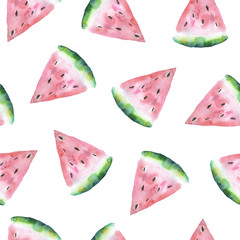 Seamless watermelons pattern. Background with watercolor watermelon slices