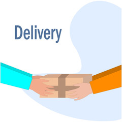 Delivery man hands over the package. Fast and free delivery transport . Online shopping and Express delivery