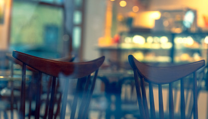 Beautiful vintage chairs in an empty cafe in the center of old Riga