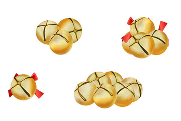 Traditional Christmas gold bells. Clip art set on white background