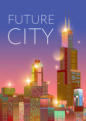 Naklejka premium City of the future. Vector illustration. Cover design, catalog.
