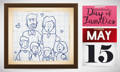 Family Portrait, Calendar and Note to Celebrate International Day of Families, Vector Illustration