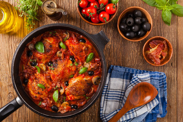 Traditionally made chicken in tomato sauce cacciatore.