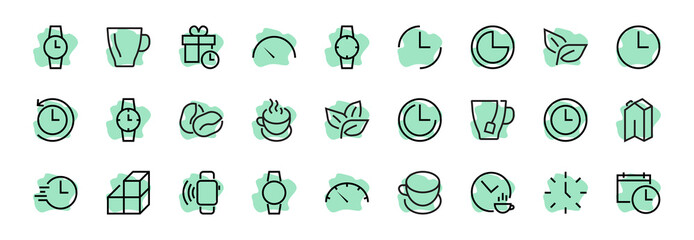 Simple set of time icon color editable template. Contains icons such as time check, speedometer calendar and other vector signs isolated on a white background for graphic and web design. 48x48 pixels