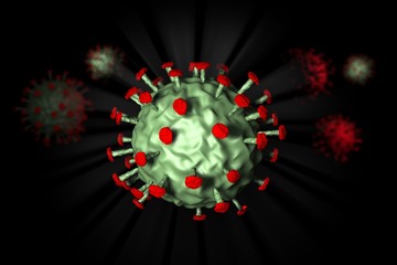 Coronvirus Covid-19 molecule zoomed under microscope with black background 3D rendering
