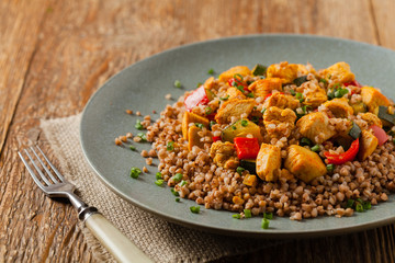 Buckwheat with chicken and vegetables.