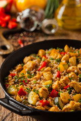 Buckwheat with chicken and vegetables.