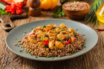 Buckwheat with chicken and vegetables.