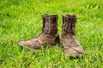 old boots on grass