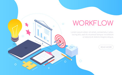 Workflow concept - modern colorful isometric web banner