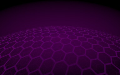 Multilayer sphere of honeycombs, purple on a dark background, social network, computer network, technology, global network. 3D illustration