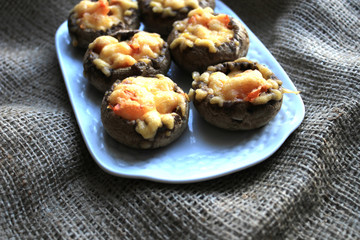 Stuffed mushrooms on a white plate