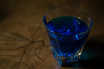 blue curacao on the wood table