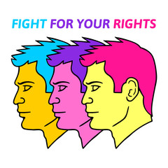 LGBT. LGBTQ. same-sex marriage. Struggle for Freedom. Man LGBT. Fight for your rights. Man Silhouette on white background isolated. Stock Vector Illustration.
