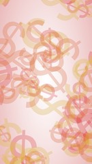 Multicolored translucent dollar signs on white background. Red tones. 3D illustration