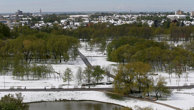 Kaunas Lithuania. Snow on May 12 morning in Kaunas.  weather lithuania, snow kaunas may spring 2020-05-12