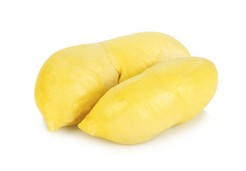Durian peeled, tropical fruits isolated on white background.