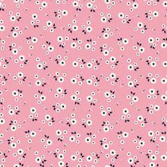 Beautiful seamless pattern, small white flower pattern randomly placed on a pink background. The design used for fabric, textile, publication, gift wrapping, vector illustration