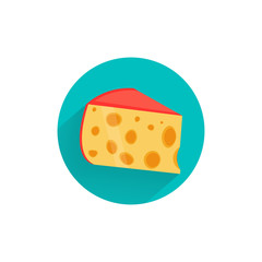 Cheese colorful flat icon with long shadow. Cheese flat icon