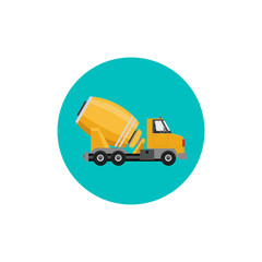 Concrete mixer truck colorful flat icon with long shadow. Concrete truck flat icon