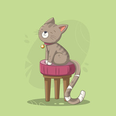 Little cute cat on a stool. Vector illustration with separate layers.