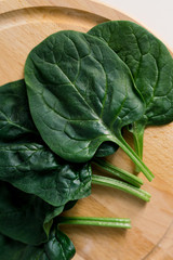 spinach leaves on the kitchen board. Proper nutrition, healthy eating