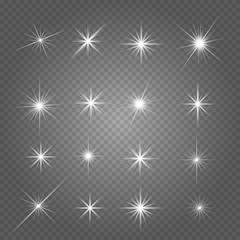 Glowing lights effect, flare, explosion and stars.  Sparkling magical dust particles. Bright Star. Transparent shining sun, bright flas