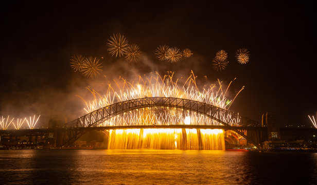 NYE Fireworks On Sydney Harbour Bridge. Western View From Blues Point Reserve.