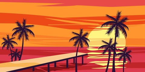 Summer holidays background. Sunset View berth sea ocean poster