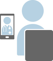 スマホで遠隔治療を受ける人　アイコン　ベクターイラスト