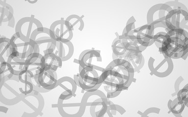 Gray translucent dollar signs on white background. Red tones. 3D illustration
