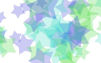 Obraz premium Multicolored translucent stars on a white background. Green tones. 3D illustration
