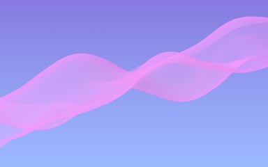 Pink wave on blue sky abstract background. Fluttering pink scarf. Waving on wind pink fabric. 3D illustration