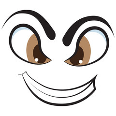 Evil emotion in cartoon style. Angry face isolated on white background.