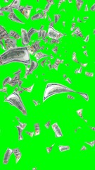 Fototapeta na wymiar Flying dollars banknotes isolated on chromakey. Money is flying in the air. 100 US banknotes new sample. Vertical orientation. 3D illustration