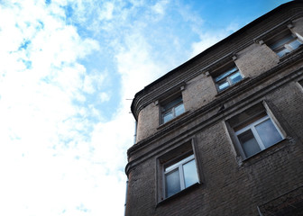 Beautiful old building facade against the blue sky.